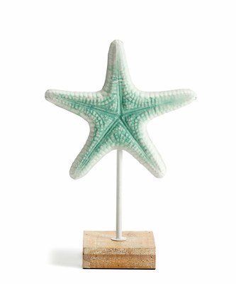 12" White and Green Starfish on a Stand Statue