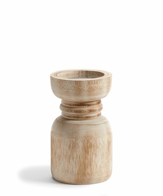 7" Natural and Gray Wood Pillar Candleholder