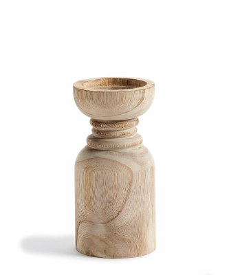 8" Natural and Gray Wood Pillar Candleholder