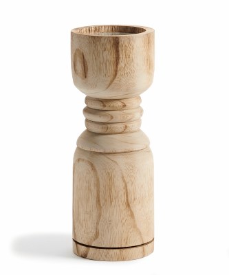 11" Natural and Gray Wood Pillar Candleholder