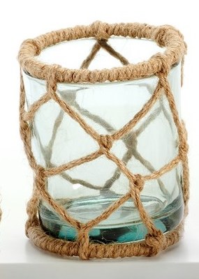 4" Green Jute Net Glass Votive Holder