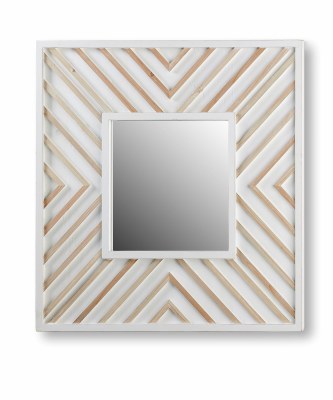 34" x 31" White and Natural Wood Mirror