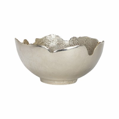14" Round Silver and Gold Jagged Edge Metal Bowl