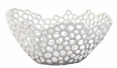 16" Ceramic White Bowl with Holes