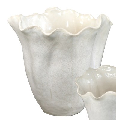 11" White Ruffle Ceramic Vase