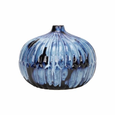 8" Dark Blue Drip Ceramic Vase