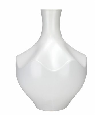 17" White Wavy Ceramic Vase