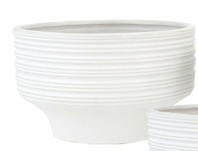 9" Round White Ribbed Ceramic Bowl