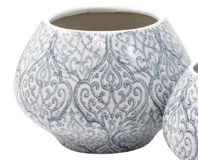 8" Blue and White Scroll Pattern Ceramic Pot