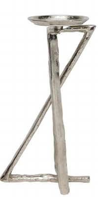 12" Silver Metal Angles Pillar Candleholder