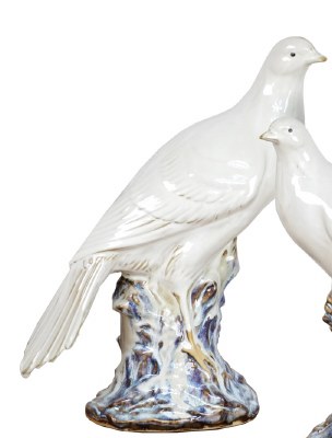 13" White Ceramic Dove on a Blue Base