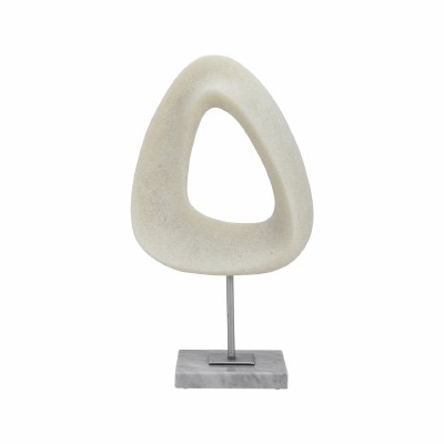 Small White Oval Sculpture With a Marble Base