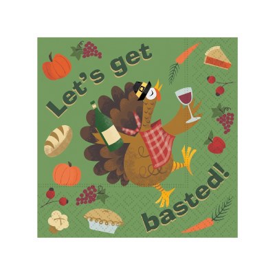 5" x 5" Let's Get Basted Turkey Fall Thanksgiving Beverage Napkin Fall and Thanksgiving