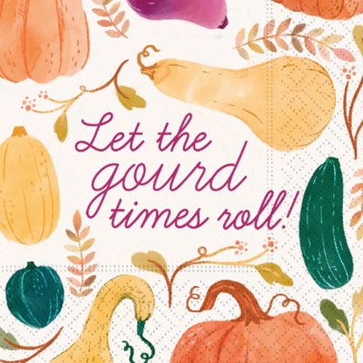 5" x 5" Let the Gourd Times Roll Fall Thanksgiving Beverage Napkin Fall and Thanksgiving