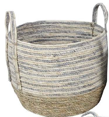 Large Stripped Wicker Basket With Handles