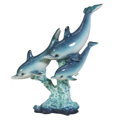 9" Resin Dolphin Trio on Coral Figurine