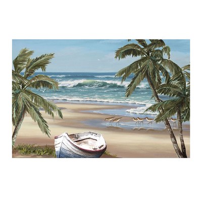 47" Beach, Plam Tree, and Boat Canvas