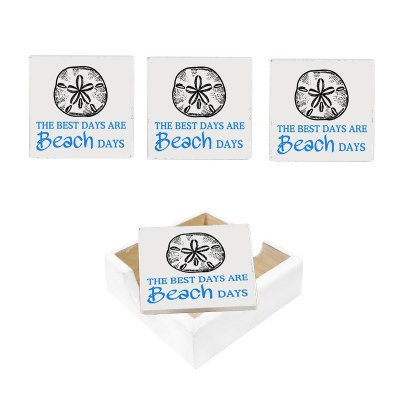 Set of Four Beach Day Coasters With Holder
