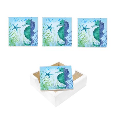 Set of Four Seahorse Coasters With Holder