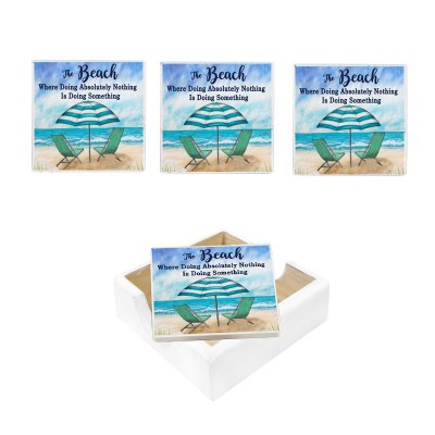 Set of Four Beach Coasters With Holder