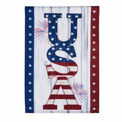 12.5" x 18" Mini USA Red White and Blue Fireworks Burlap Garden Flag