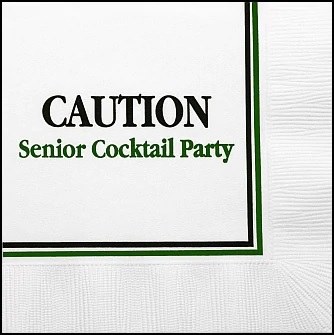 5" Square "Caution Senior Cocktail Party" Beverage Napkin