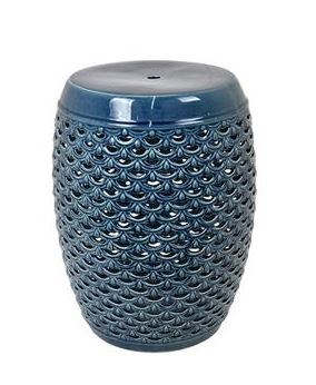 14" Round Dark Blue Openwork Ceramic Stool