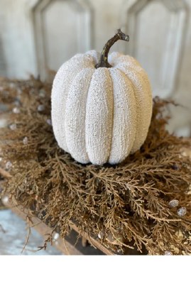 8" Faux Textured White Pumpkin Fall and Thanksgiving Decoration