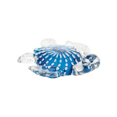 5" Blue and White Glass Turtle Figurine