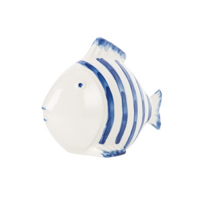 6" Blue and White Stripe Ceramic Fish Figurine