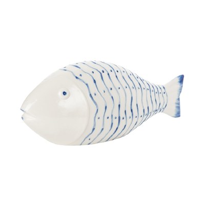5" Blue and White Stripes and Dots Ceramic Fish Figurine