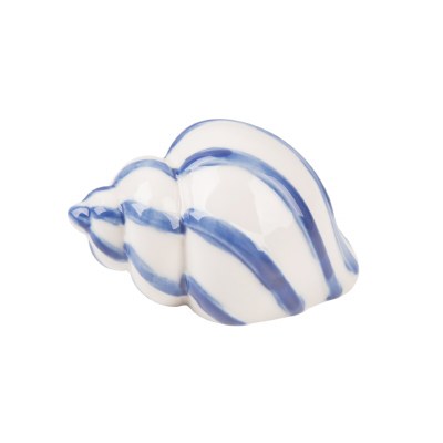 3" Blue and White Stripe Ceramic Shell Figurine
