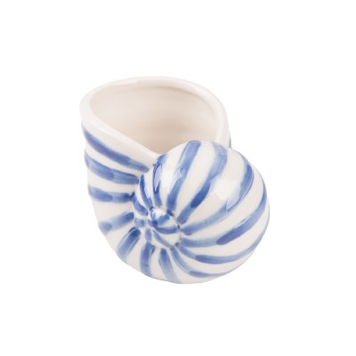 3" Blue and White Stripe Ceramic Shell Vase