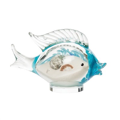 5" Glass Fish Filled With Sand and Shells Figurine