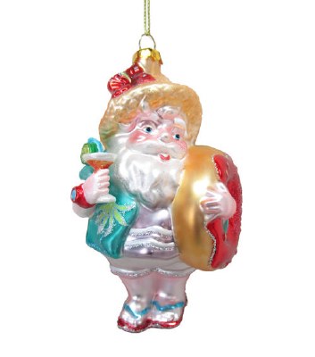 5" Santa Holding an Inner Tube and a Drink Ornament