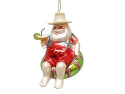 5" Santa on an Inner Tube Holding a Drink Ornament