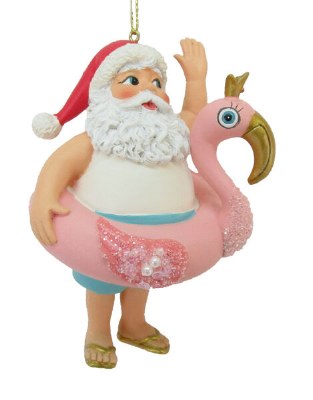 5" Santa in a Flamingo Floaty Ornament