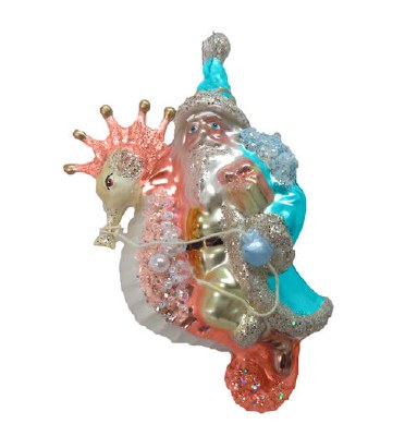 5" Santa Riding on a Seahorse Glass Ornament