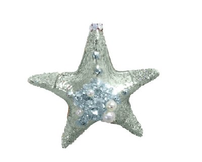 Seafoam Beaded Starfish Glass Ornament