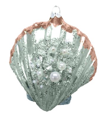 Seafoam Beaded Scallop Shell Glass Ornament