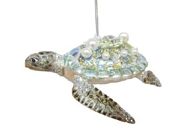 Blue and Green Beaded Sea Turtle Ornament