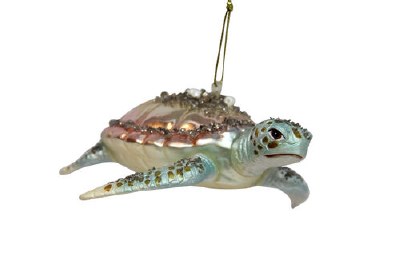 Gold, Coral, and Green Beaded Sea Turtle Ornament