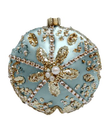 Blue and Gold Beaded Sand Dollar Ornament
