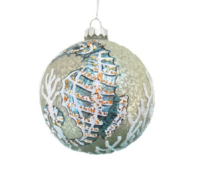 4" Blue and Green Seahorse Glass Ball Ornament