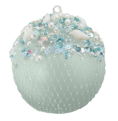 Seafoam Net Ball Ornament With Shells