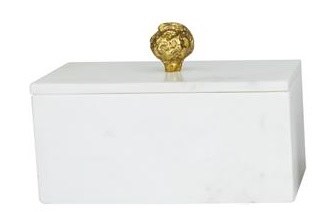 6" x 9" White Marble Box With a Gold Knob on Top