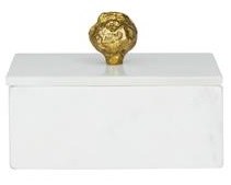 5" x 7" White Marble Box With a Gold Knob on Top