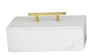 12" x 6" White Marble Box With a Gold Handle