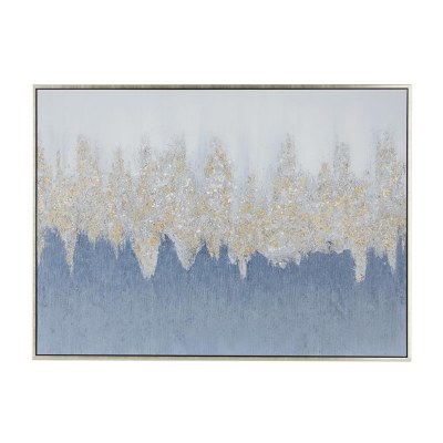 48" x 66" Blue, Silver, and Gold Abstract Canvas in a Metallic Silver Frame