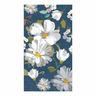 8" x 4" White Flowers on Navy Guest Towel